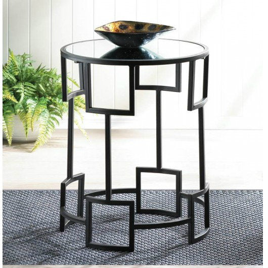 Modern Geometric Mirror-Top Round Side Table